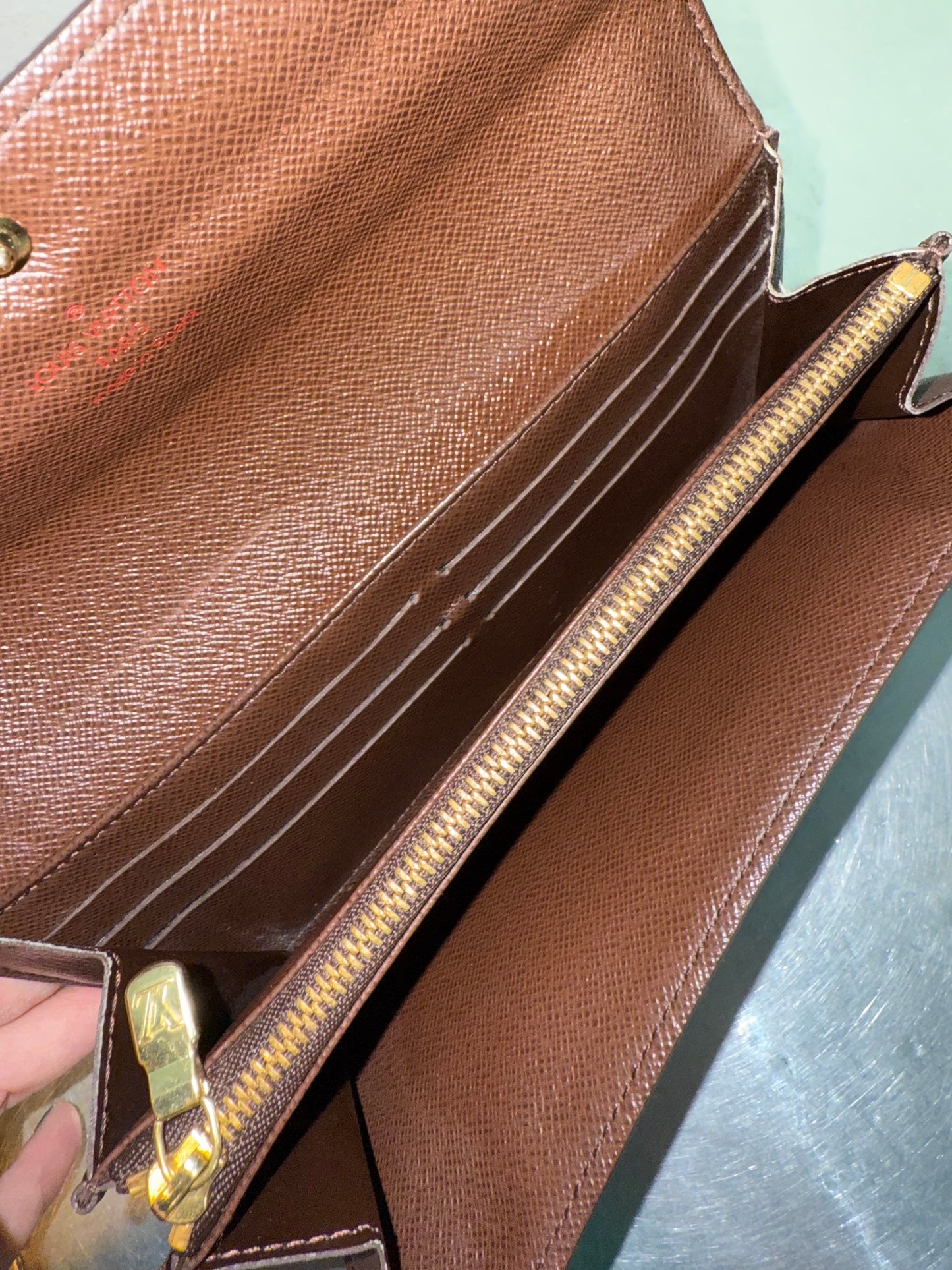 Pre-owned Authentic Louis Vuitton Portefeuille Sarah Damier Ebene Long Wallet