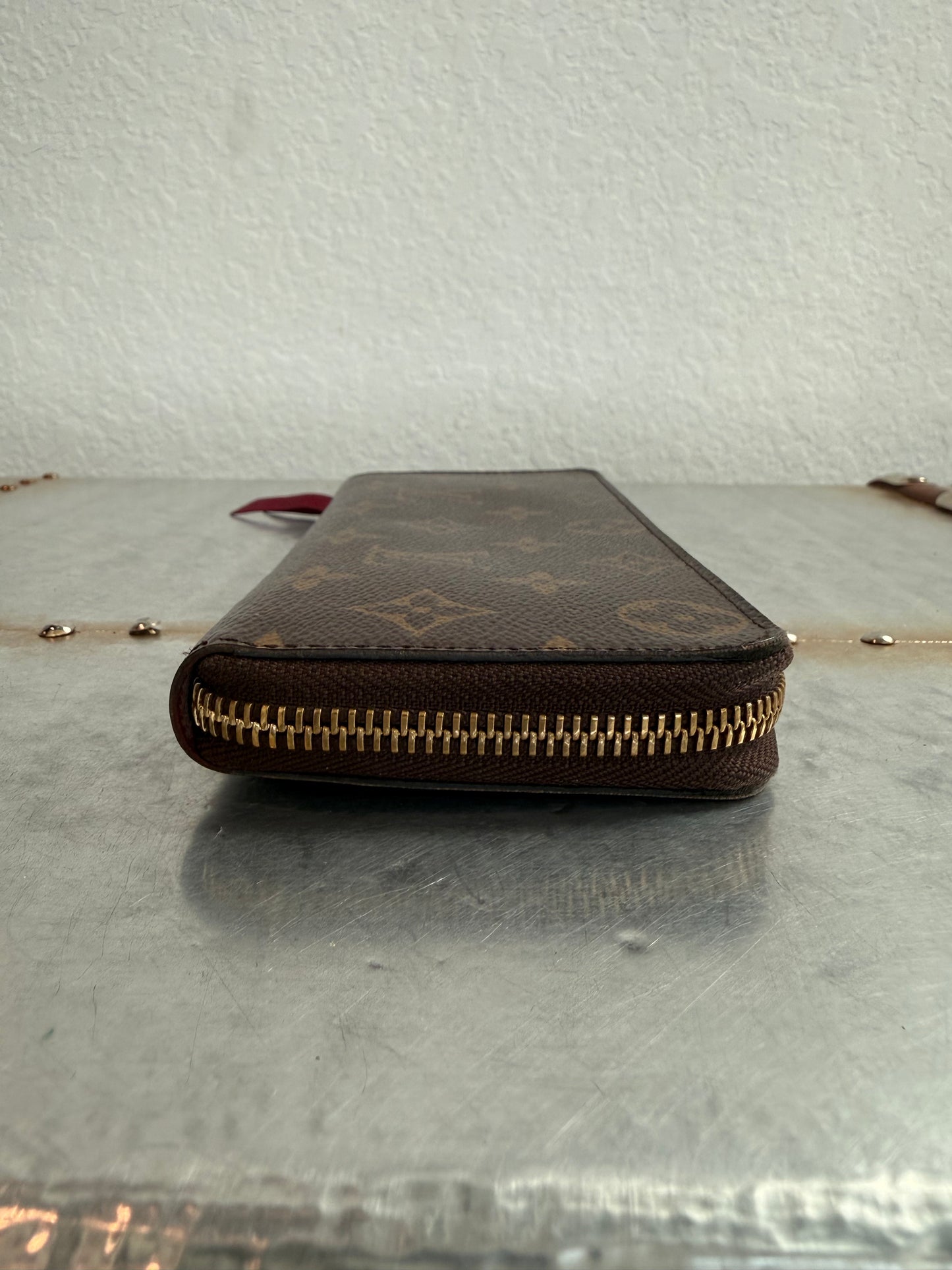Pre-owned Authentic Louis Vuitton Damier Ebene Pink Clemence Zippy Long Wallet