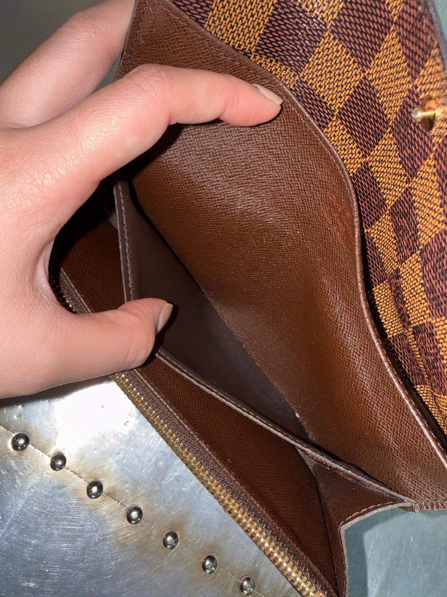 Pre-owned Authentic Louis Vuitton Portefeuille Emilie Damier Ebene Long Wallet