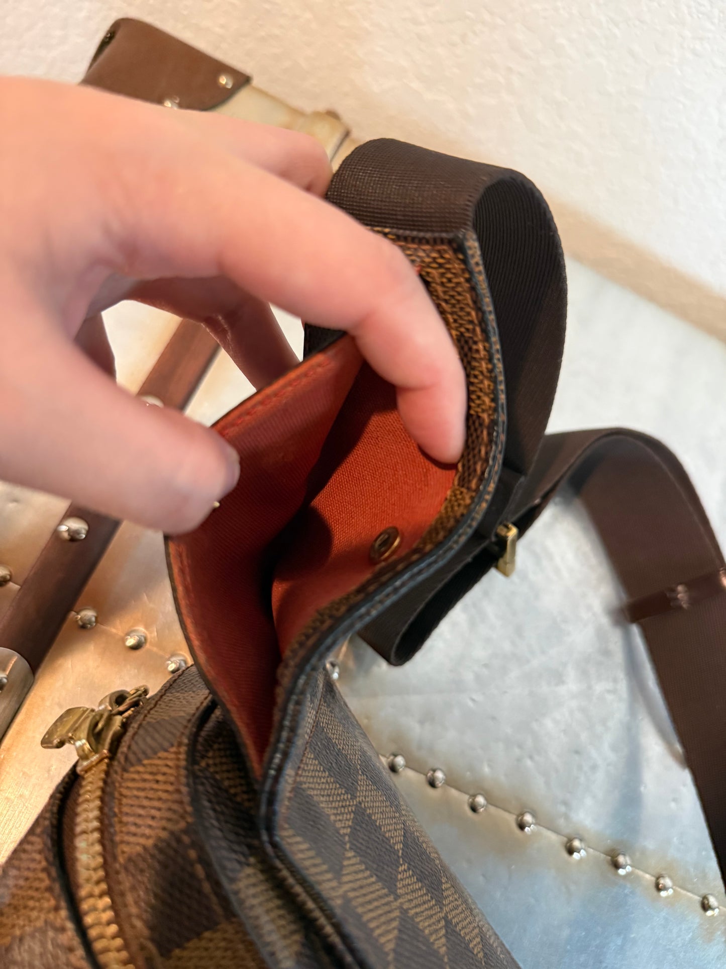 Pre-owned Authentic Louis Vuitton Damier Ebene Geronimos Body Bag