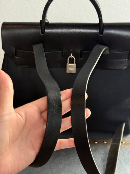Pre-owned Authentic Hermes Herbag MM Backpack Black Toile Bag