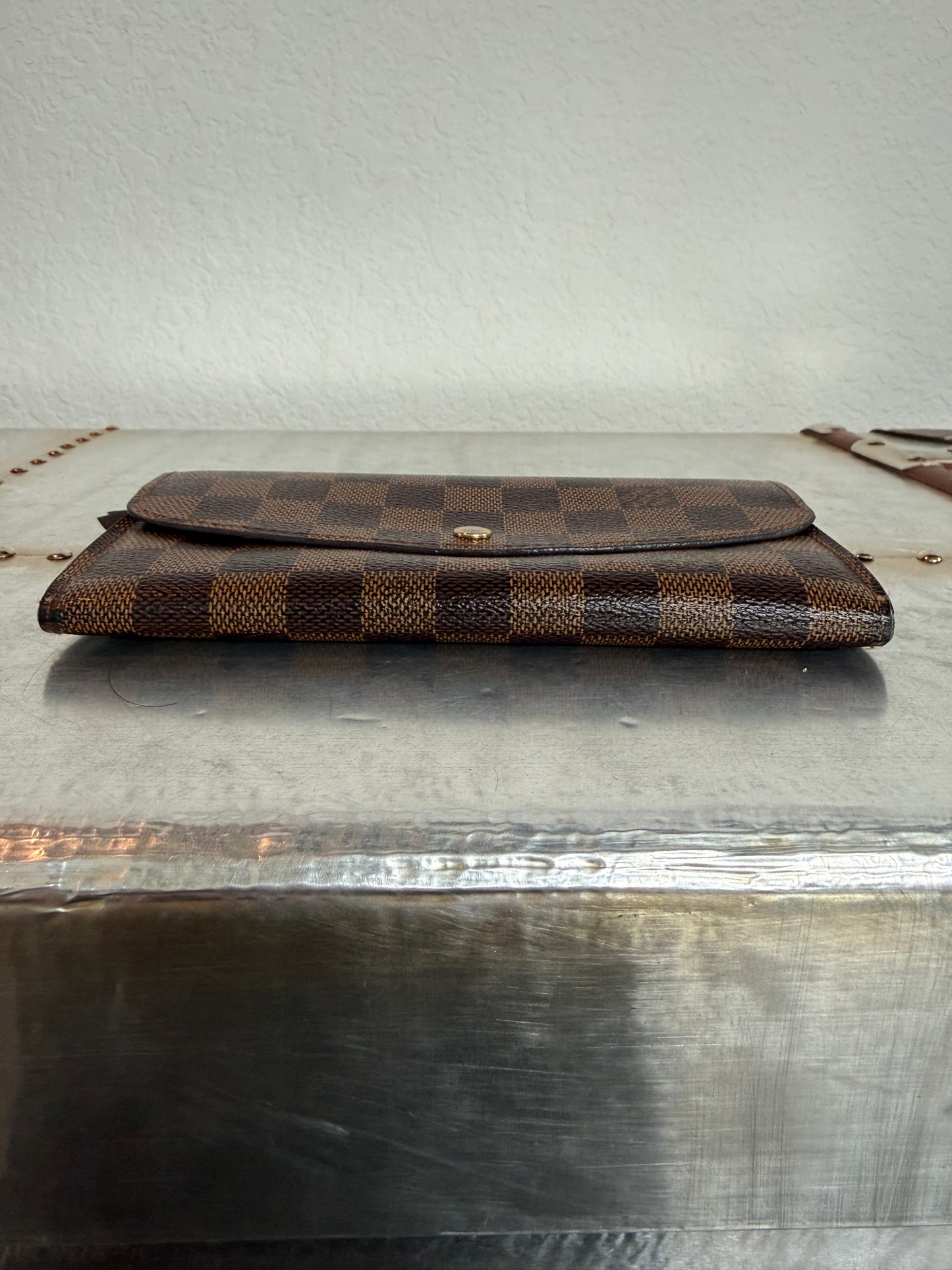 Pre-owned Authentic Louis Vuitton Portefeuille Emilie Damier Ebene Long Wallet