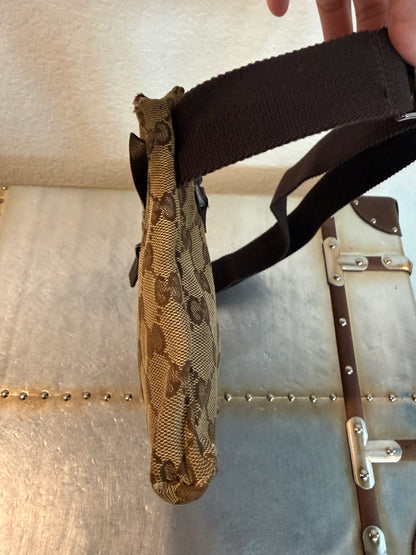 Pre-owned Authentic Gucci Vintage Double Belt GG Canvas Bag