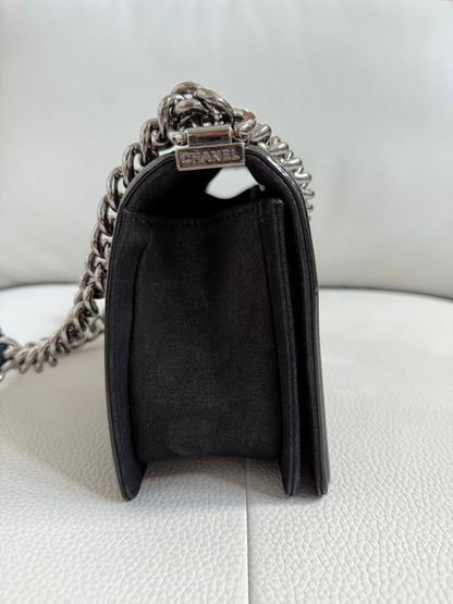 Pre-owned Authentic CHANEL Boy Medium Flap RARE Patent Sequin Shoulder Bag
