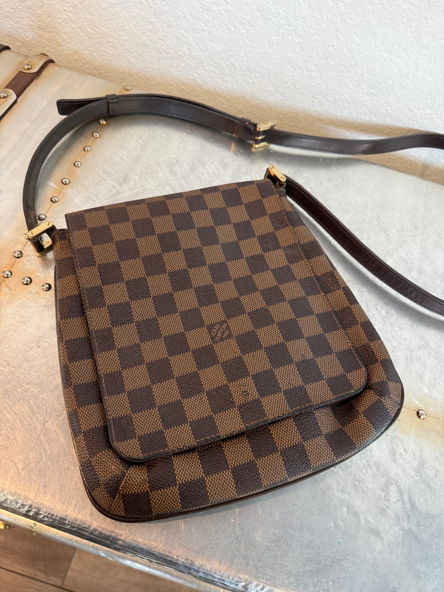 Pre-owned Authentic Louis Vuitton Musette Salsa PM Long Strap Damier Ebene Shoulder Bag