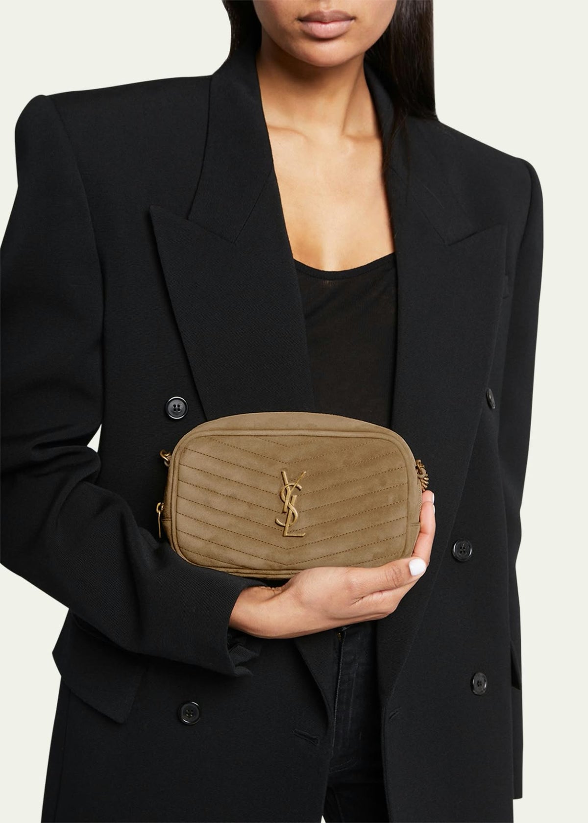 Saint Laurent YSL Suede Matelasse Monogram Mini Lou Camera Crossbody Bag