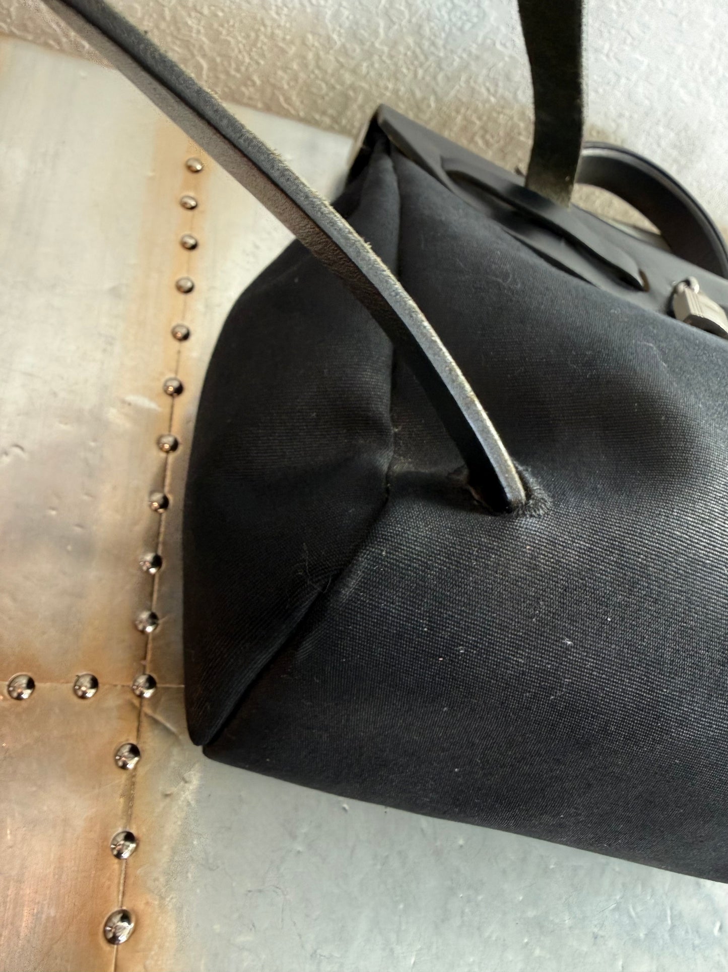 Pre-owned Authentic Hermes Herbag MM Backpack Black Toile Bag