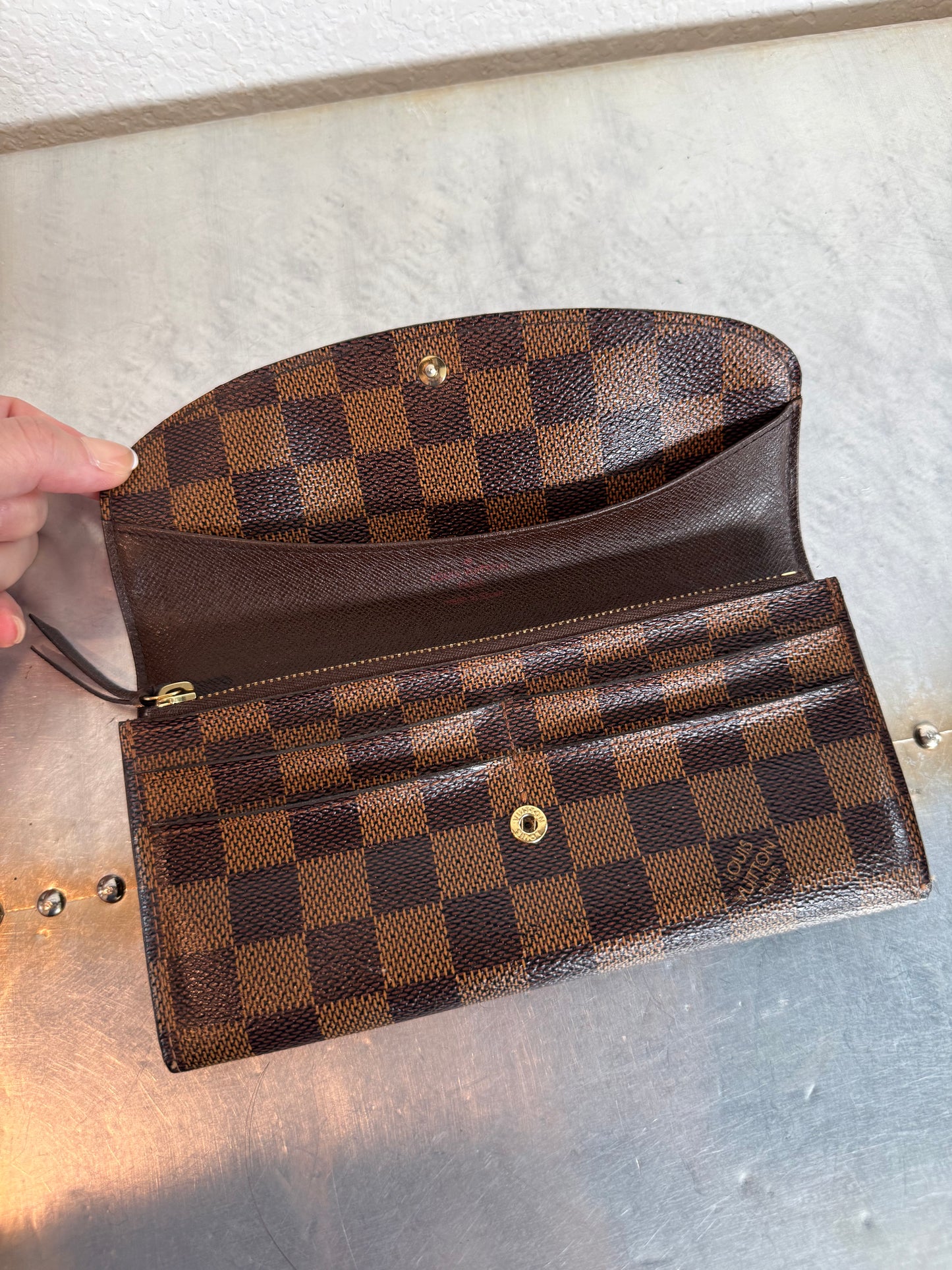 Pre-owned Authentic Louis Vuitton Portefeuille Emilie Damier Ebene Long Wallet