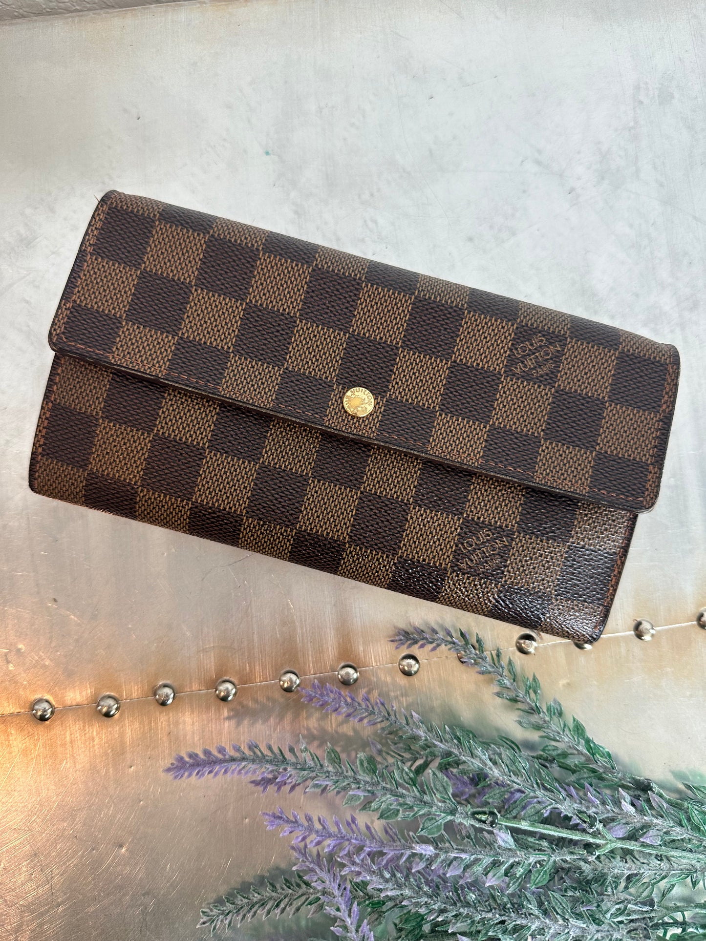 Pre-owned Authentic Louis Vuitton Portefeuille Sarah Damier Ebene Long Wallet