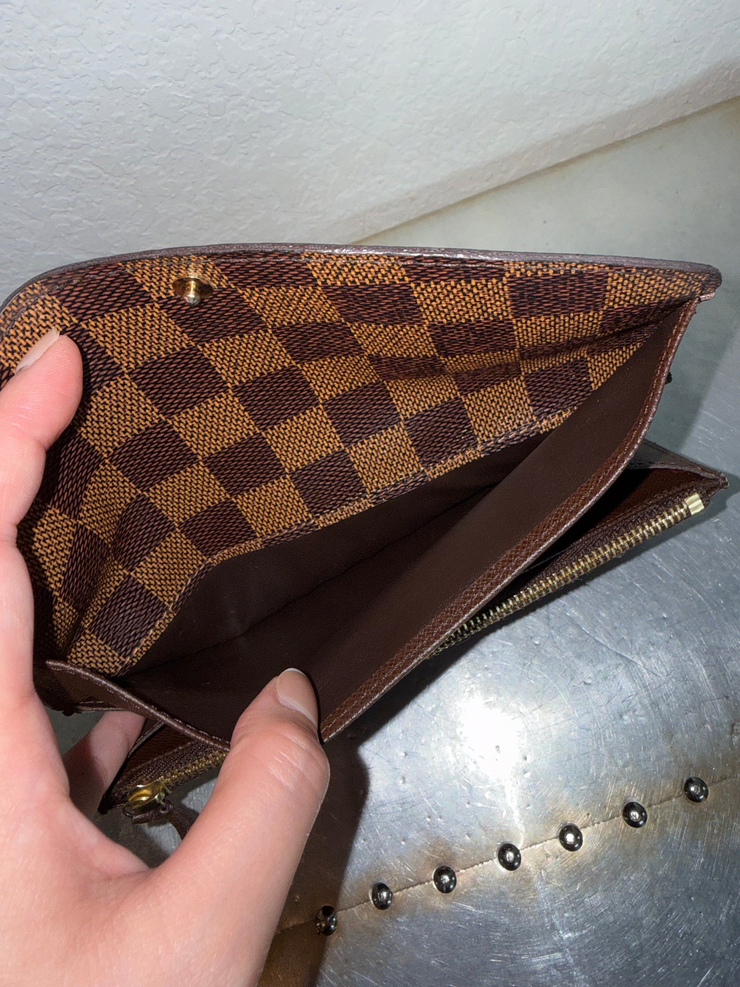 Pre-owned Authentic Louis Vuitton Portefeuille Emilie Damier Ebene Long Wallet
