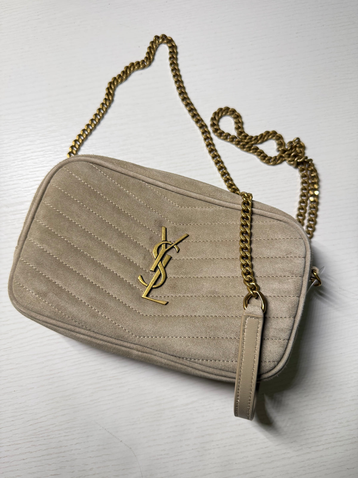 Saint Laurent YSL Suede Matelasse Monogram Mini Lou Camera Crossbody Bag