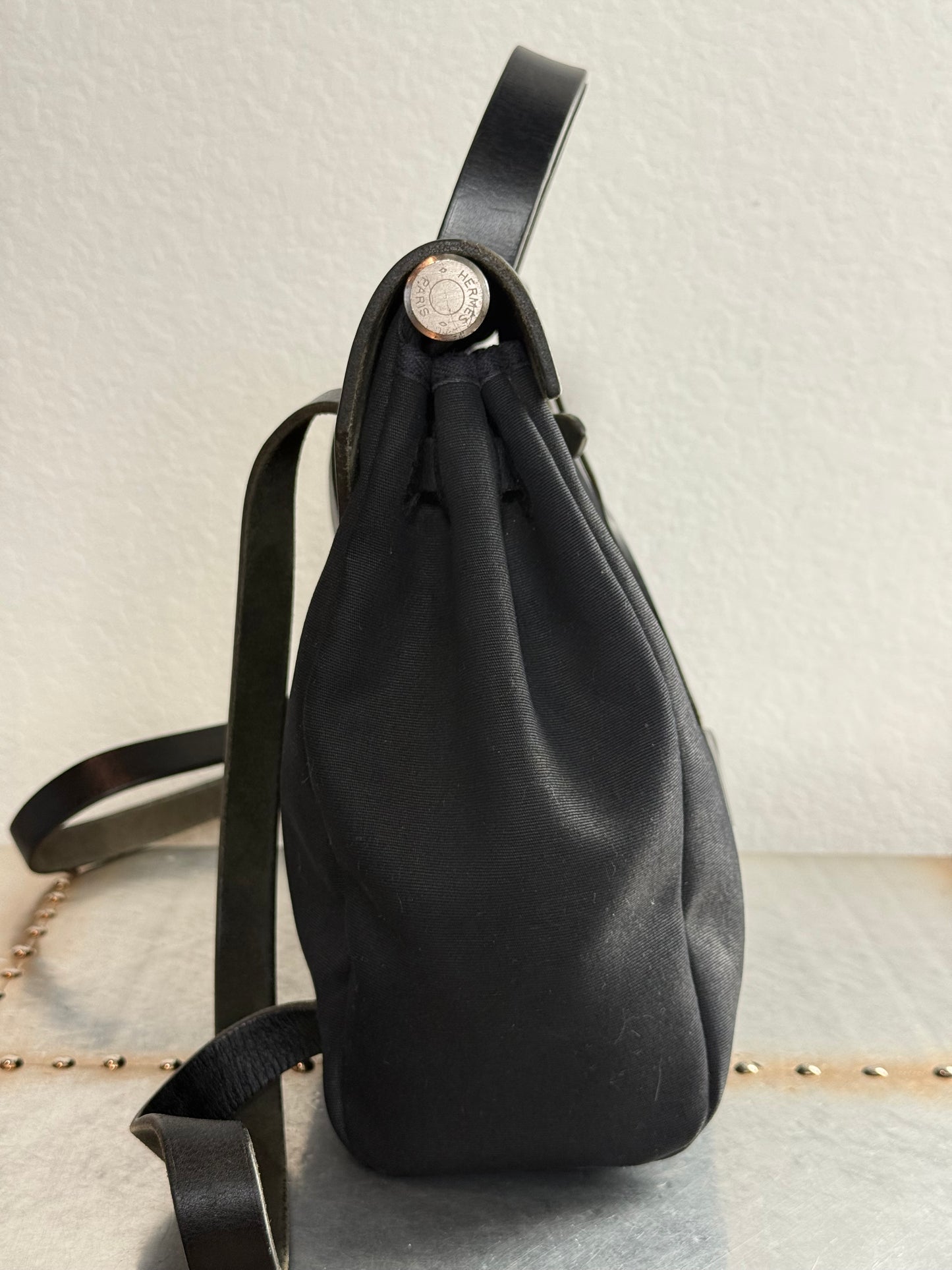 Pre-owned Authentic Hermes Herbag MM Backpack Black Toile Bag