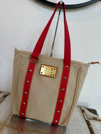 Pre-owned Louis Vuitton Antigua Cabas MM Canvas Shoulder Tote Bag