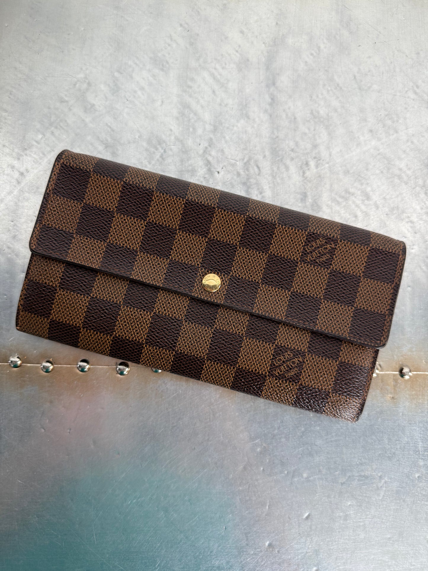 Pre-owned Authentic Louis Vuitton Portefeuille Sarah Damier Ebene Long Wallet