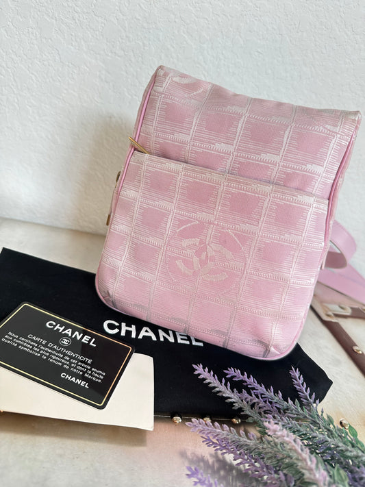 Pre-owned Authentic Chanel Travel Line Pink Crossbody Bag