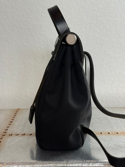 Pre-owned Authentic Hermes Herbag MM Backpack Black Toile Bag