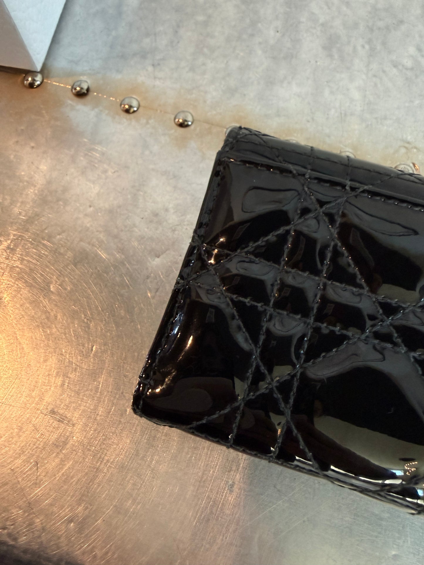 Pre-owned Vintage Christian Dior Patent Cannage Compact Wallet