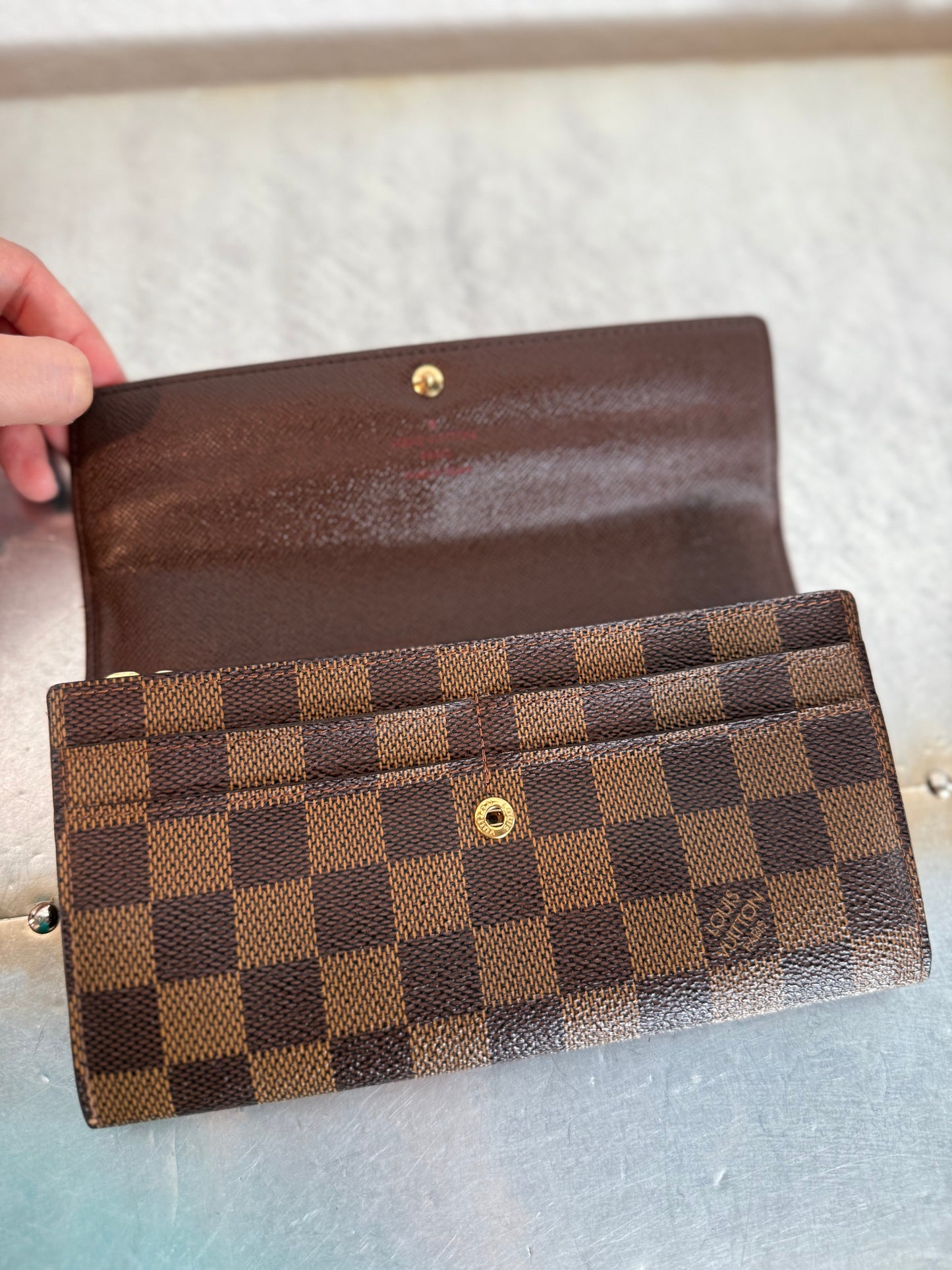 Pre-owned Authentic Louis Vuitton Portefeuille Sarah Damier Ebene Long Wallet