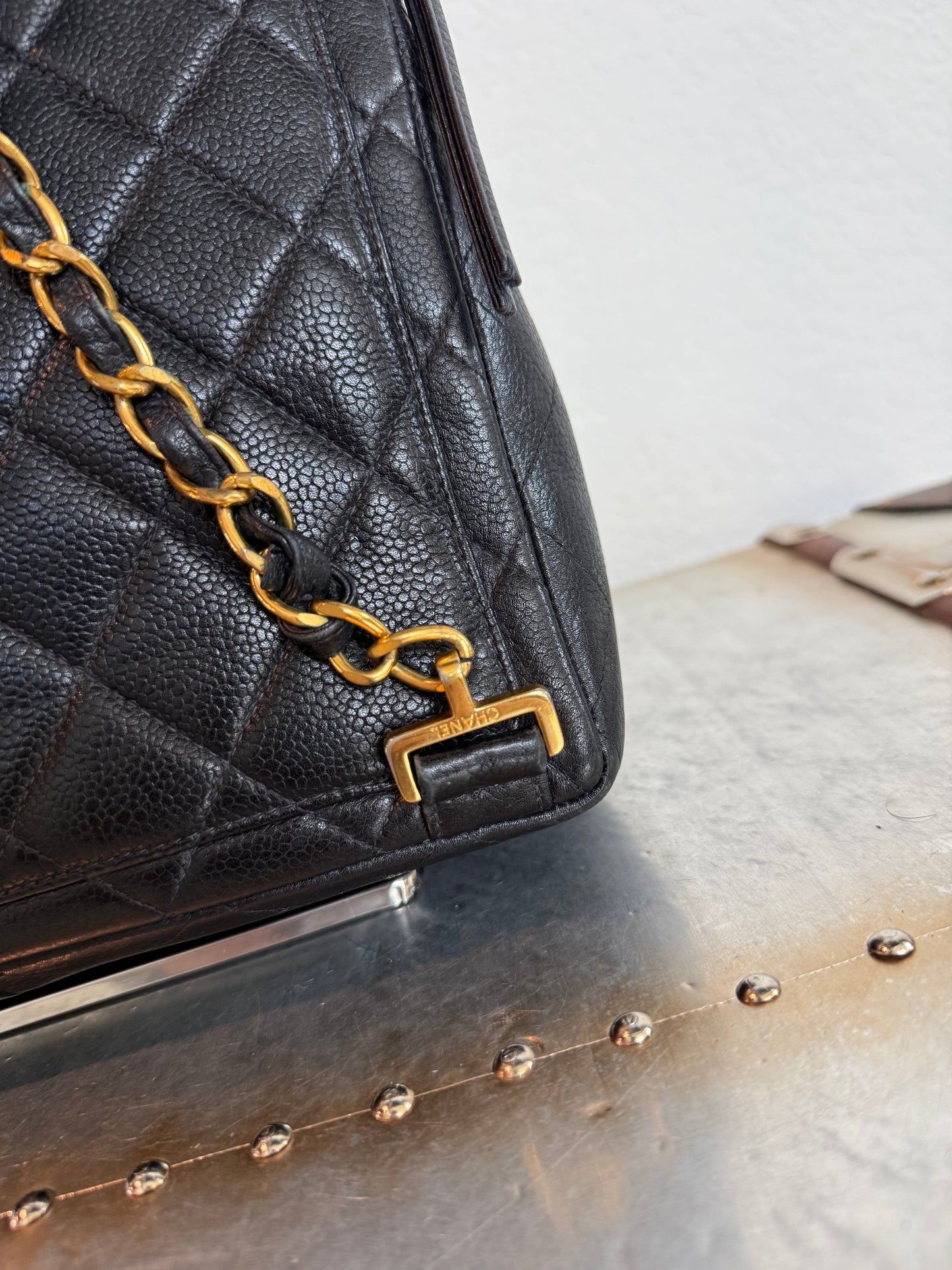 Pre-owned Authentic Chanel Vintage Caviar Square Backpack