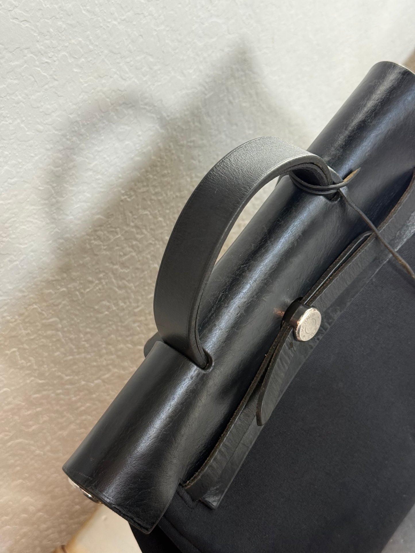 Pre-owned Authentic Hermes Herbag MM Backpack Black Toile Bag