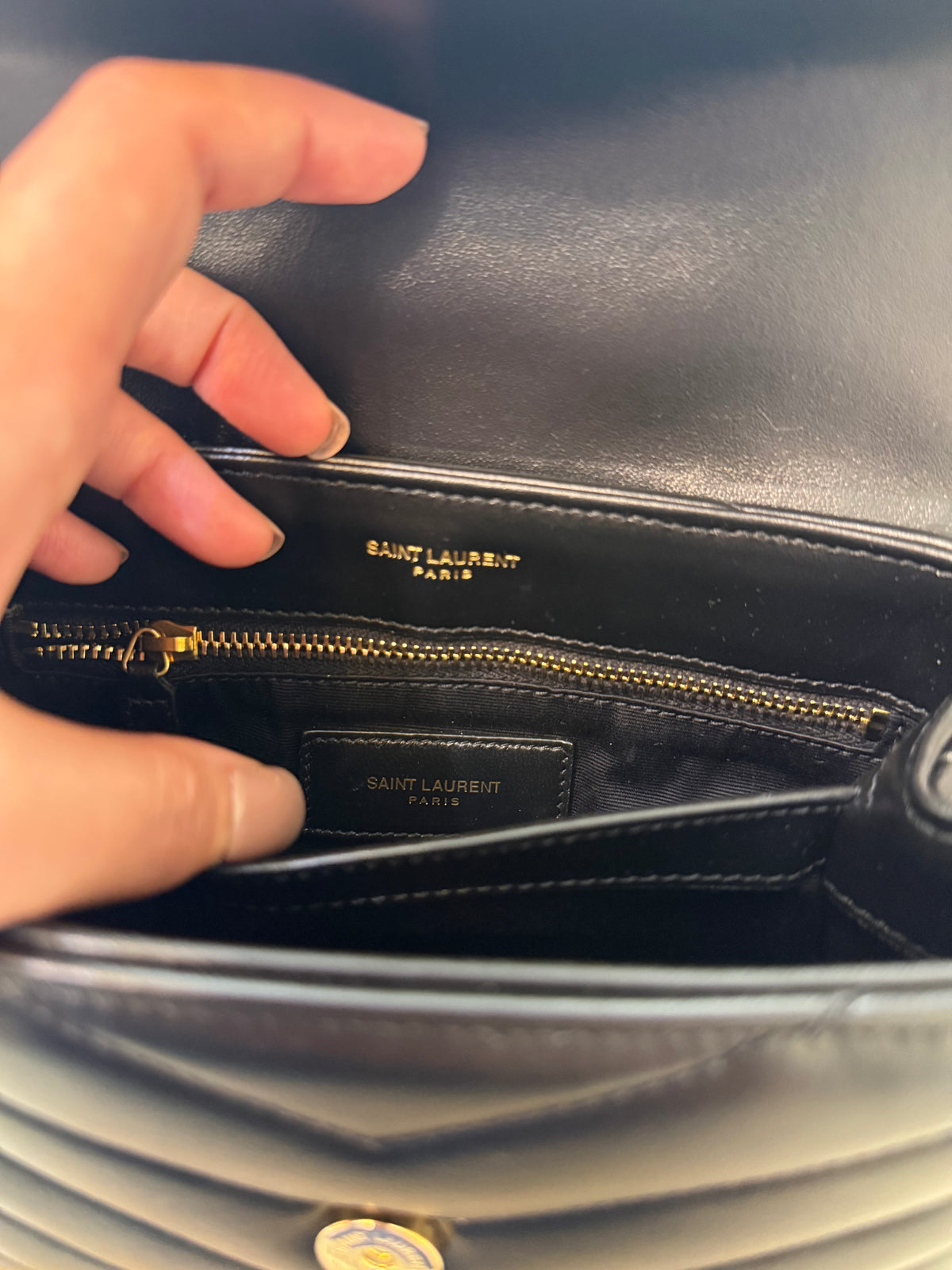 SAINT LAURENT
Calfskin Y Quilted Monogram Toy Loulou Black Crossbody Bag