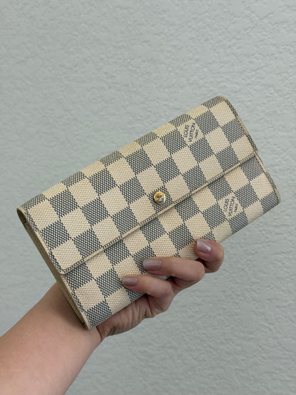 Pre-owned Authentic Louis Vuitton Portefeuille Sarah Damier Azur Long Wallet