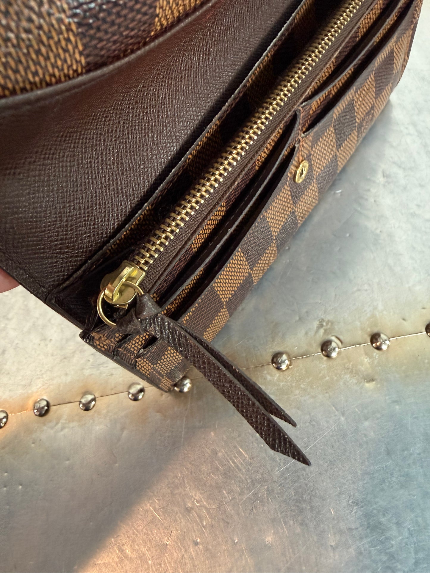 Pre-owned Authentic Louis Vuitton Portefeuille Emilie Damier Ebene Long Wallet