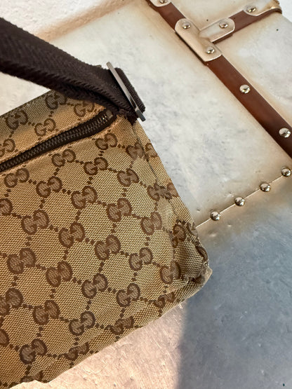 Pre-owned Authentic Gucci Vintage Double Belt GG Canvas Bag