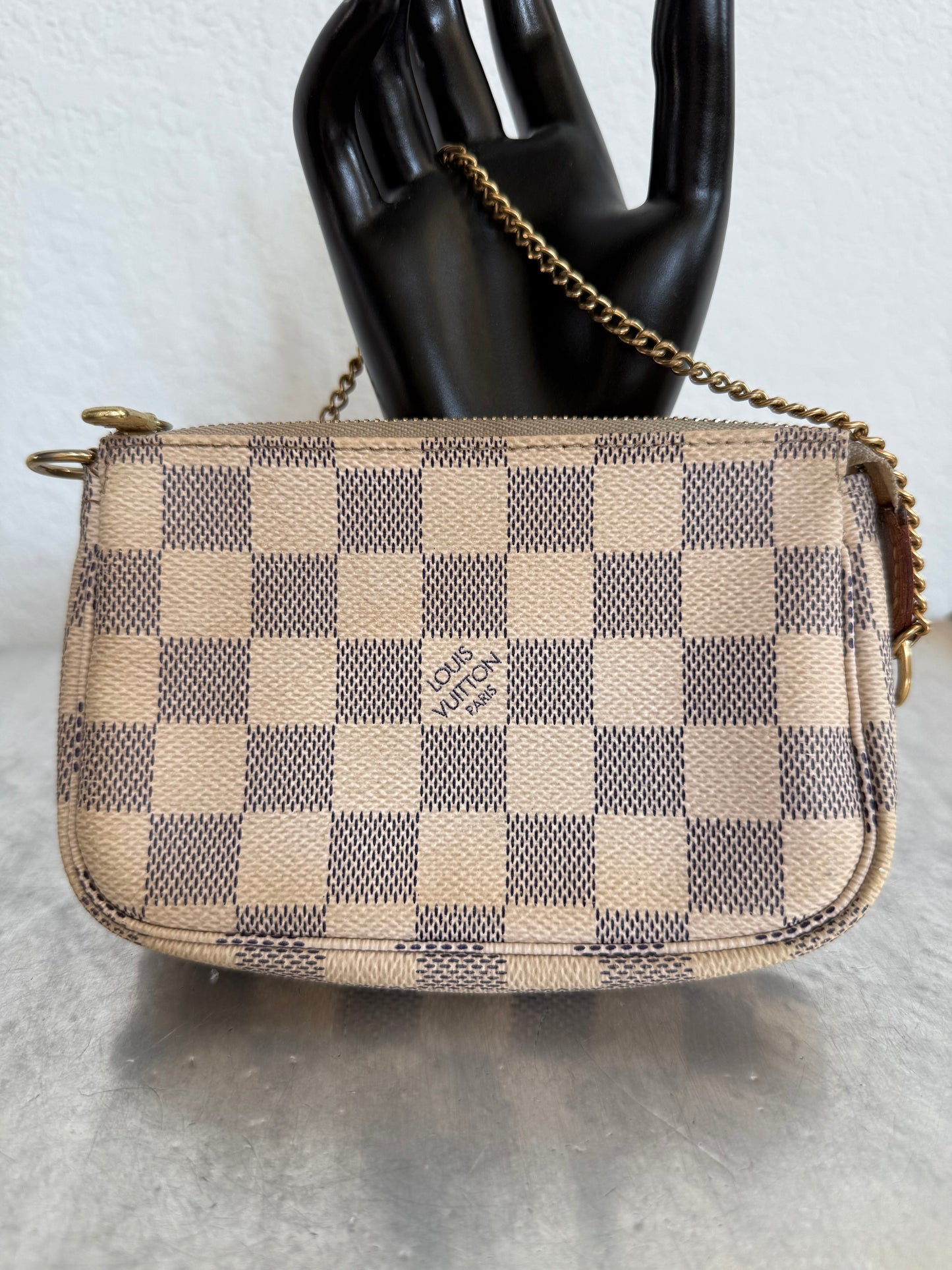 Pre-owned Authentic Louis Vuitton MINI Pochette Accessoires Damier Azur Handbag