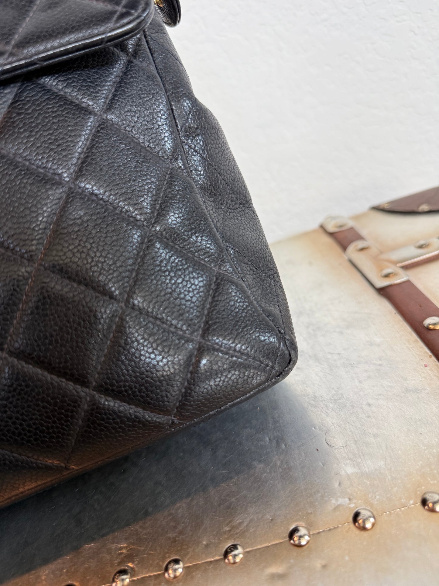 Pre-owned Authentic Chanel Vintage Caviar Square Backpack