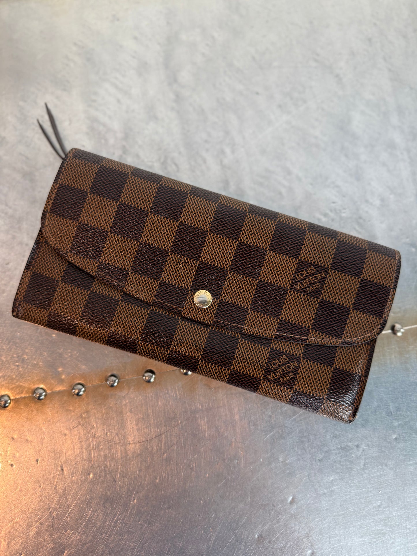 Pre-owned Authentic Louis Vuitton Portefeuille Emilie Damier Ebene Long Wallet