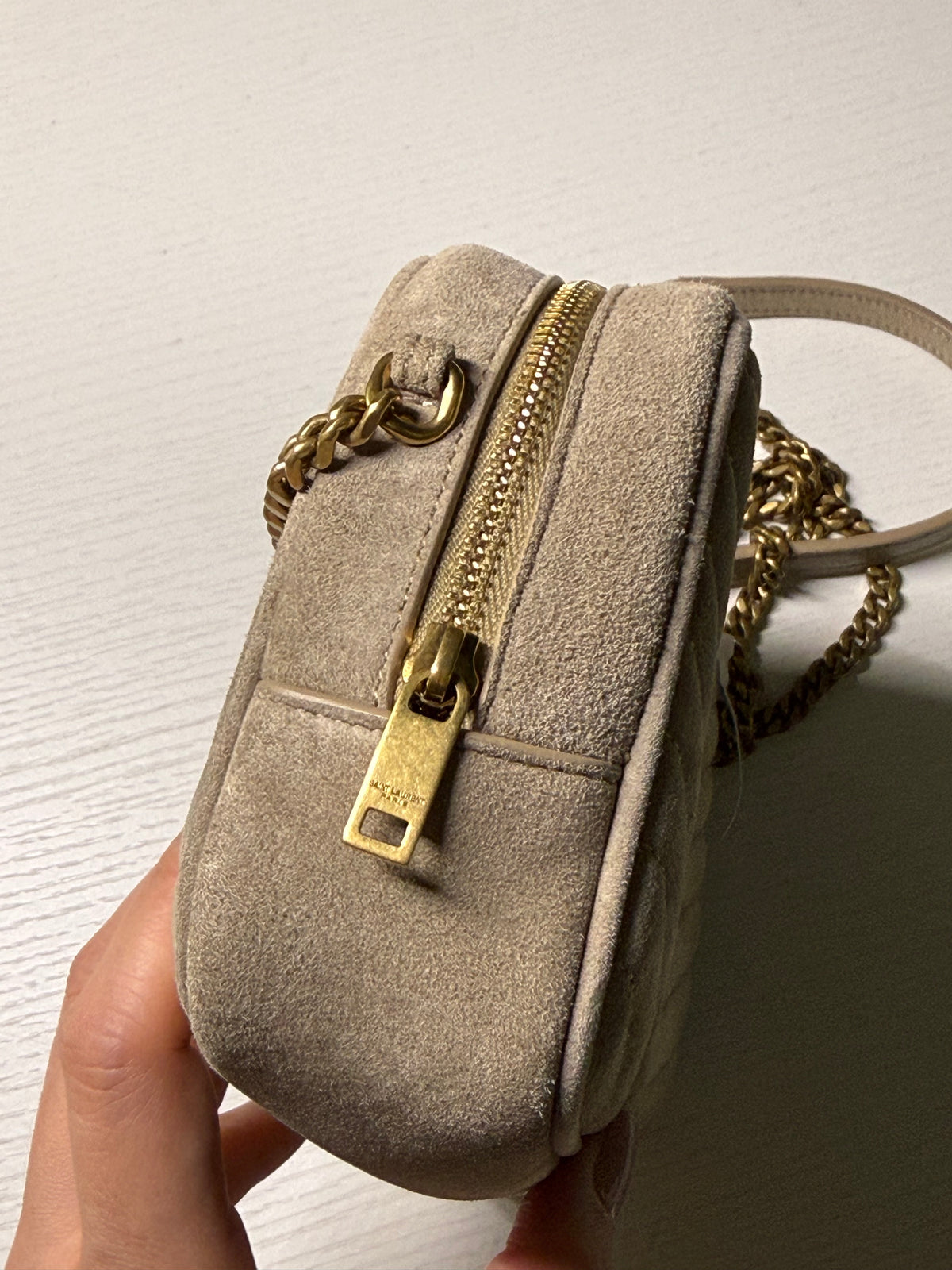 Saint Laurent YSL Suede Matelasse Monogram Mini Lou Camera Crossbody Bag