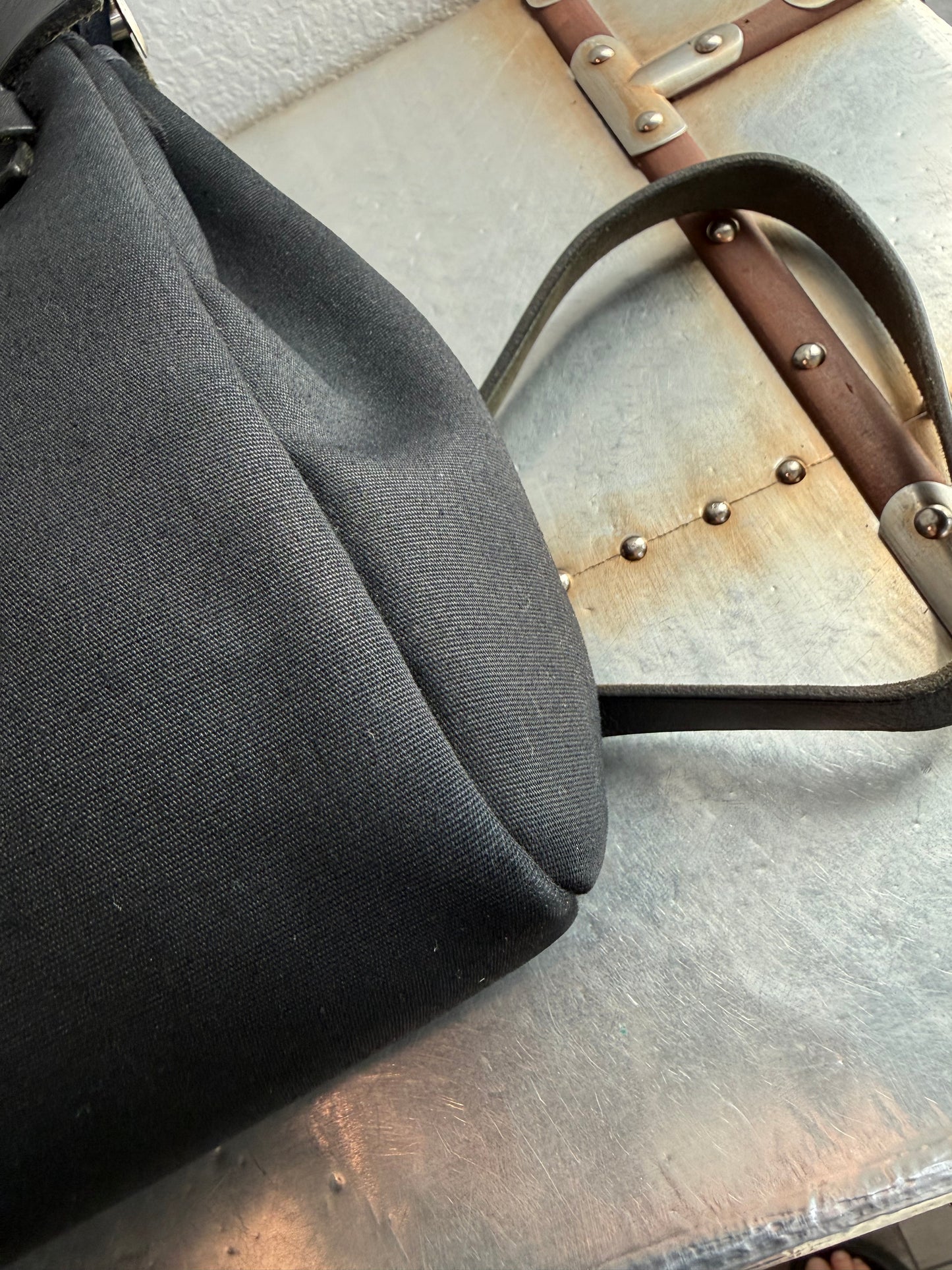Pre-owned Authentic Hermes Herbag MM Backpack Black Toile Bag
