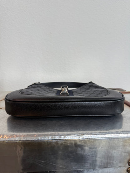 Balenciaga X Gucci BB Monogram Calfskin Web Small Jackie 1961 Hobo Black Bag