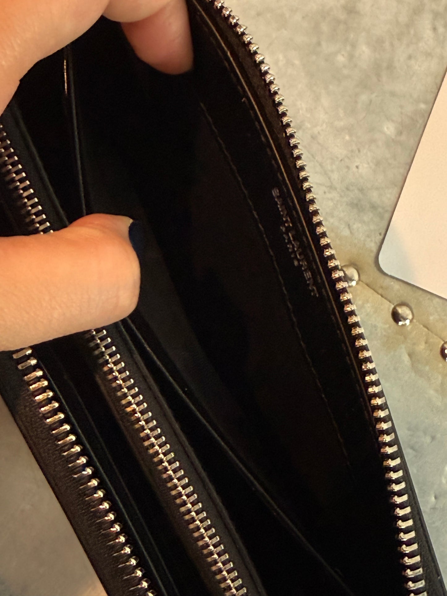 YVES SAINT LAURENT BLACK CASSANDRE ZIP LONG WALLET
