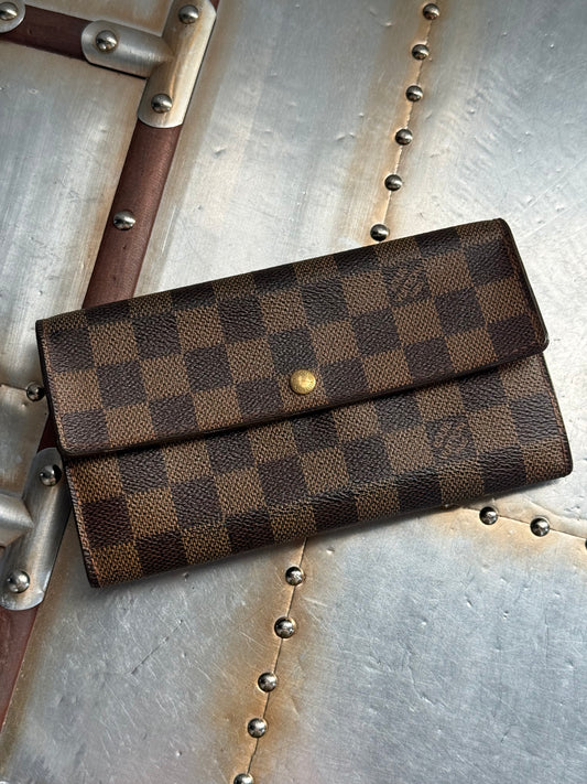 Pre-owned Authentic Louis Vuitton Portefeuille Sarah Damier Ebene Long Wallet