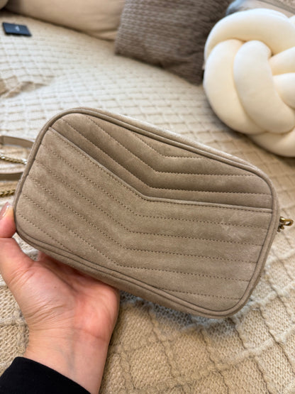 Saint Laurent YSL Suede Matelasse Monogram Mini Lou Camera Crossbody Bag