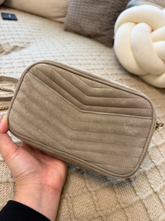 Saint Laurent YSL Suede Matelasse Monogram Mini Lou Camera Crossbody Bag