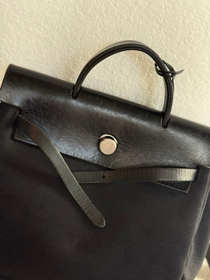 Pre-owned Authentic Hermes Herbag MM Backpack Black Toile Bag