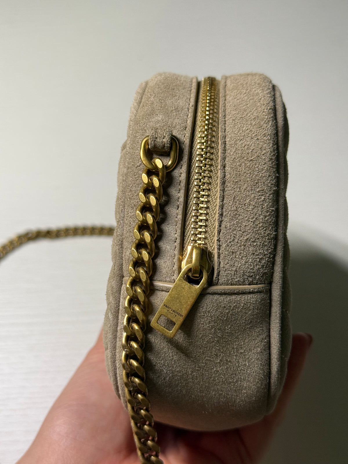 Saint Laurent YSL Suede Matelasse Monogram Mini Lou Camera Crossbody Bag