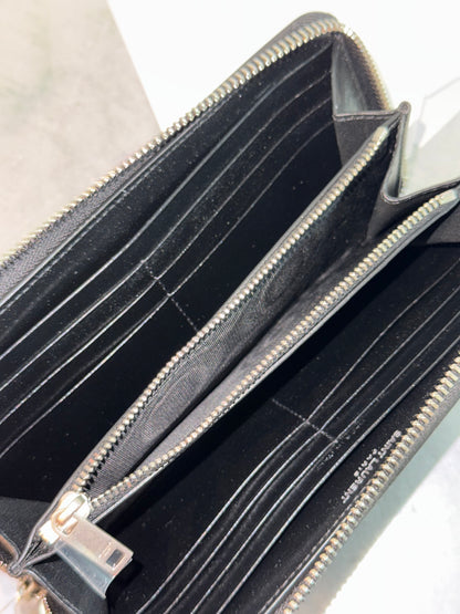 YVES SAINT LAURENT BLACK CASSANDRE ZIP LONG WALLET