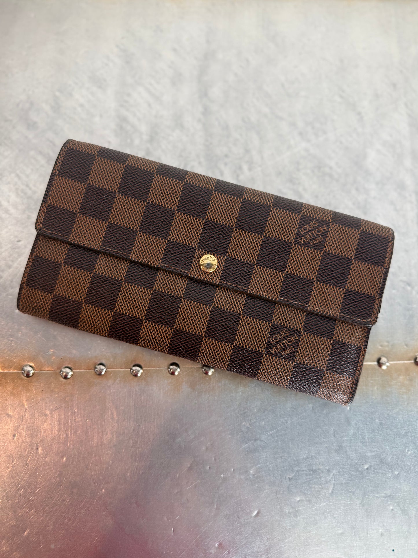 Pre-owned Authentic Louis Vuitton Portefeuille Sarah Damier Ebene Long Wallet