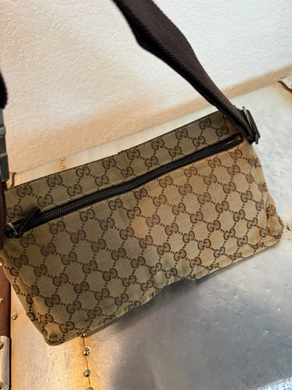Pre-owned Authentic Gucci Vintage Double Belt GG Canvas Bag