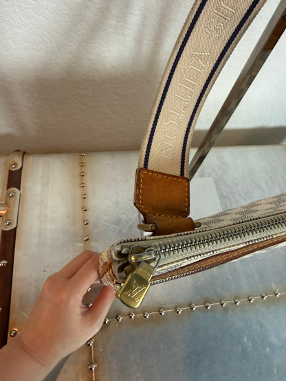 Pre-owned Authentic Louis Vuitton Pochette Bosphore Damier Azur Shoulder / Crossbody Bag