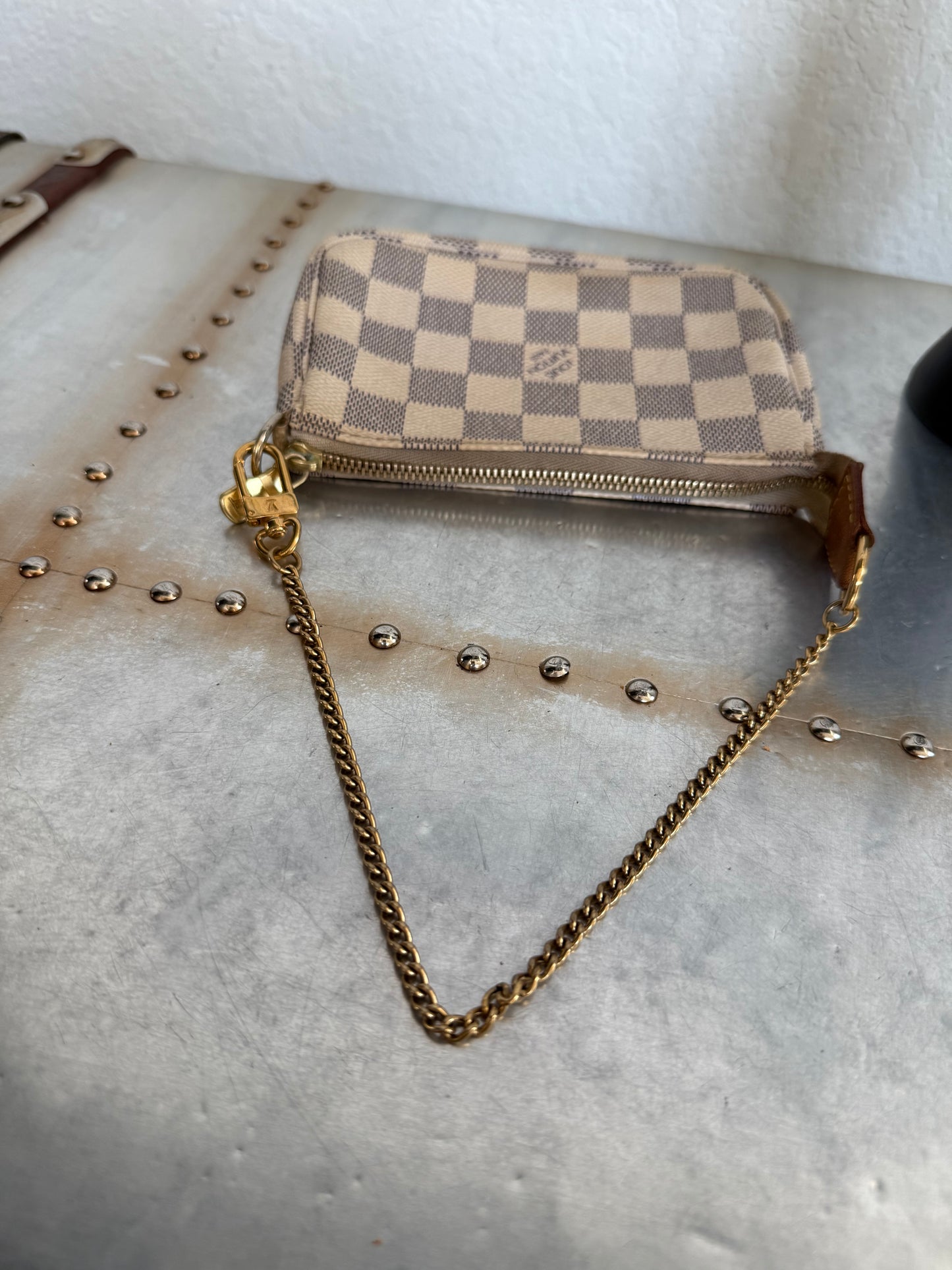 Pre-owned Authentic Louis Vuitton MINI Pochette Accessoires Damier Azur Handbag