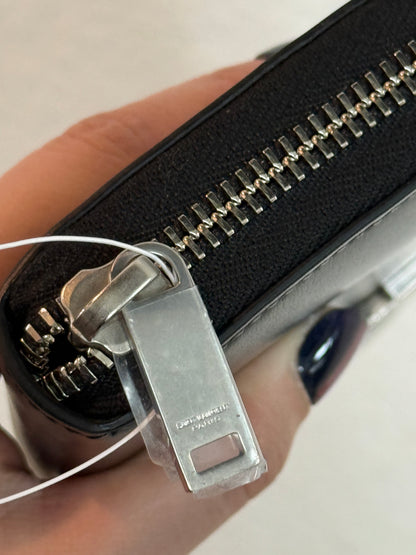 YVES SAINT LAURENT BLACK CASSANDRE ZIP LONG WALLET