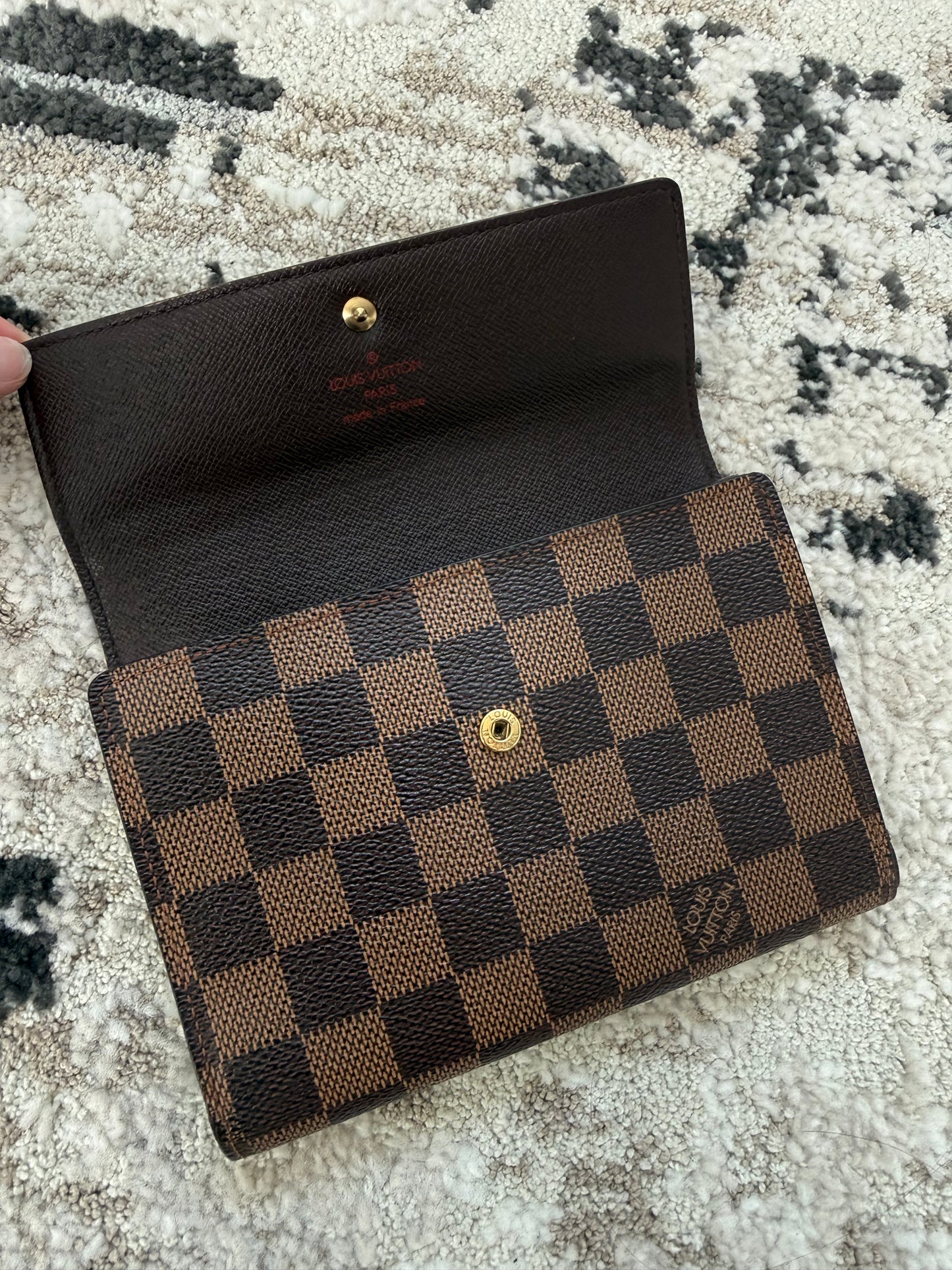 Pre-owned Authentic Louis Vuitton Porte Tresor Etui Papier Damier Ebene Trifold Wallet