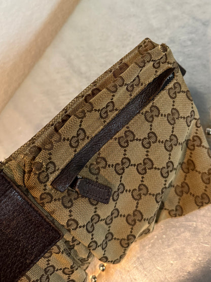 Pre-owned Authentic Gucci Vintage Double Belt GG Canvas Bag