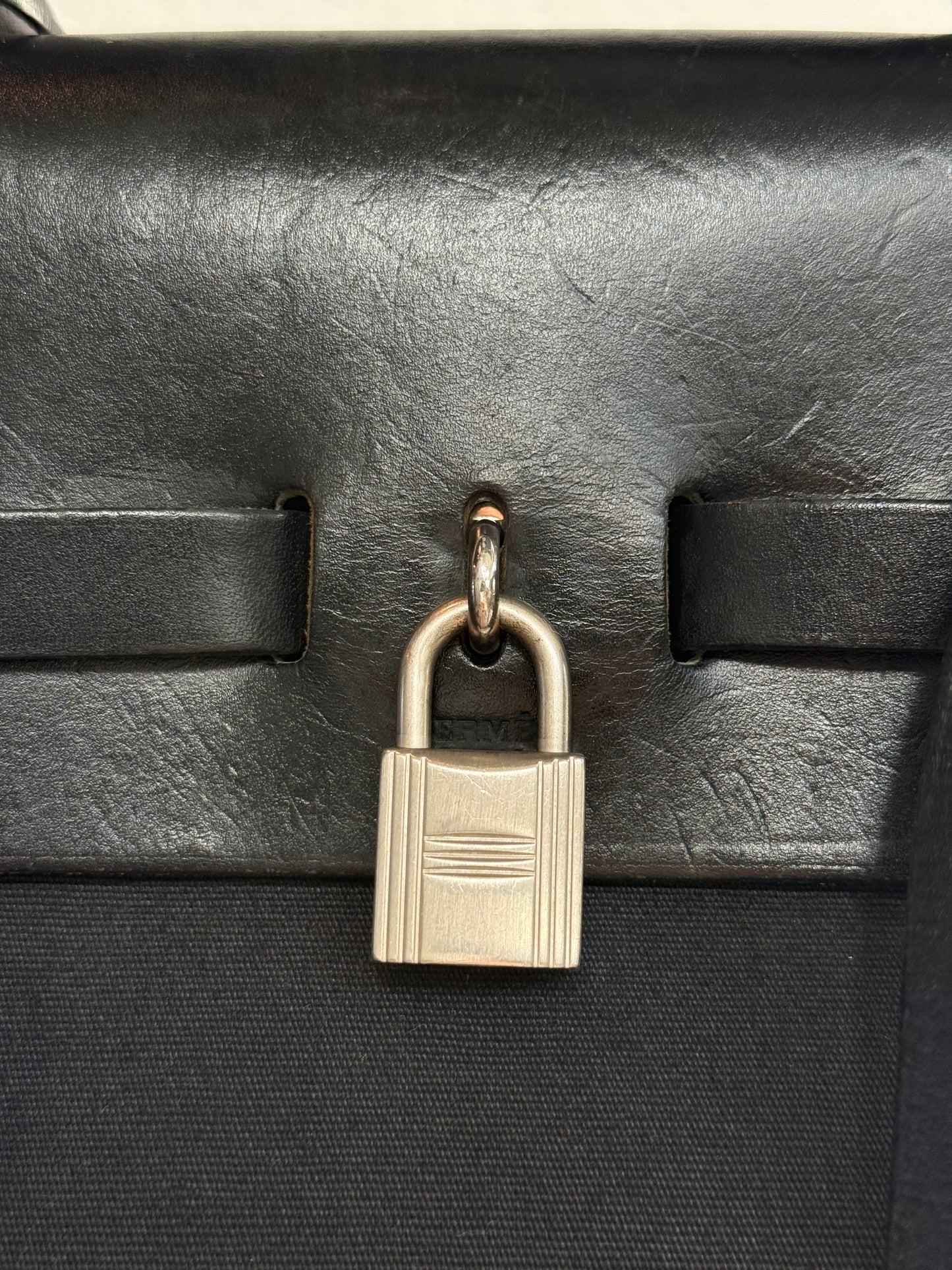 Pre-owned Authentic Hermes Herbag MM Backpack Black Toile Bag