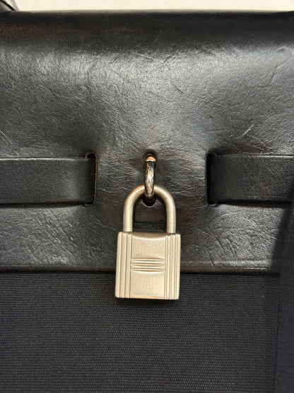 Pre-owned Authentic Hermes Herbag MM Backpack Black Toile Bag